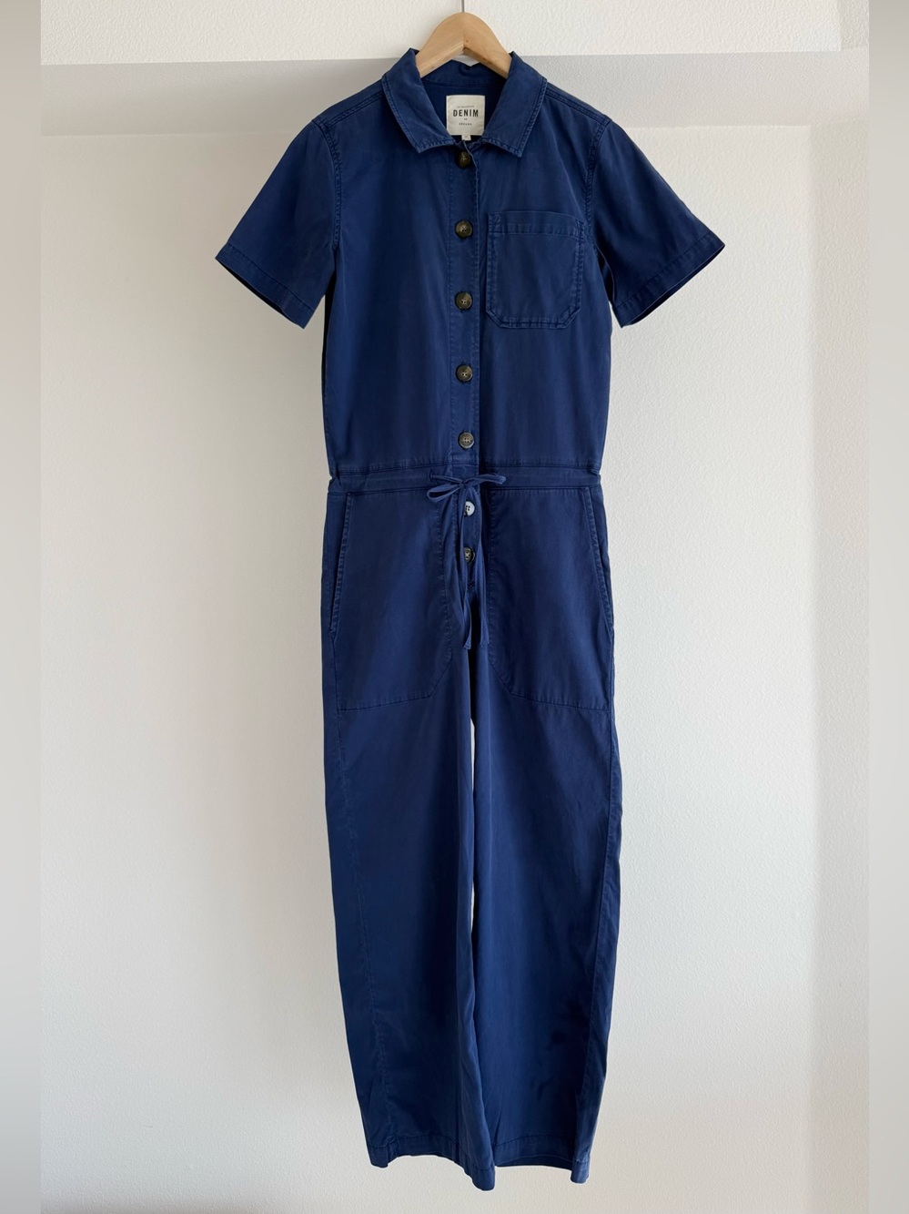 Sezane Navy Short-Sleeve Utility Jumpsuit